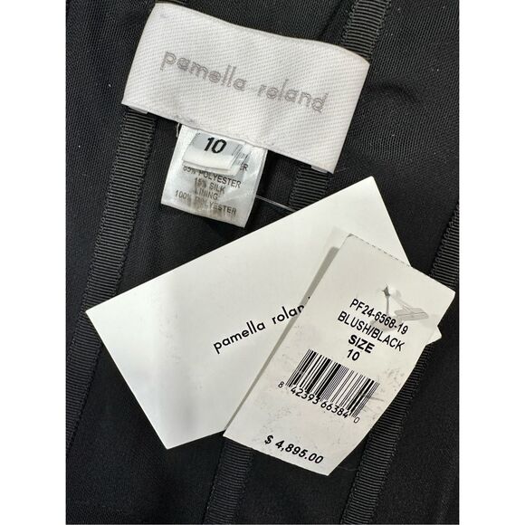 NWT Pamella Roland Mixed-Media Sequin-Embroidered Gown Blush Black Size 10 $4895 - Picture 13 of 13